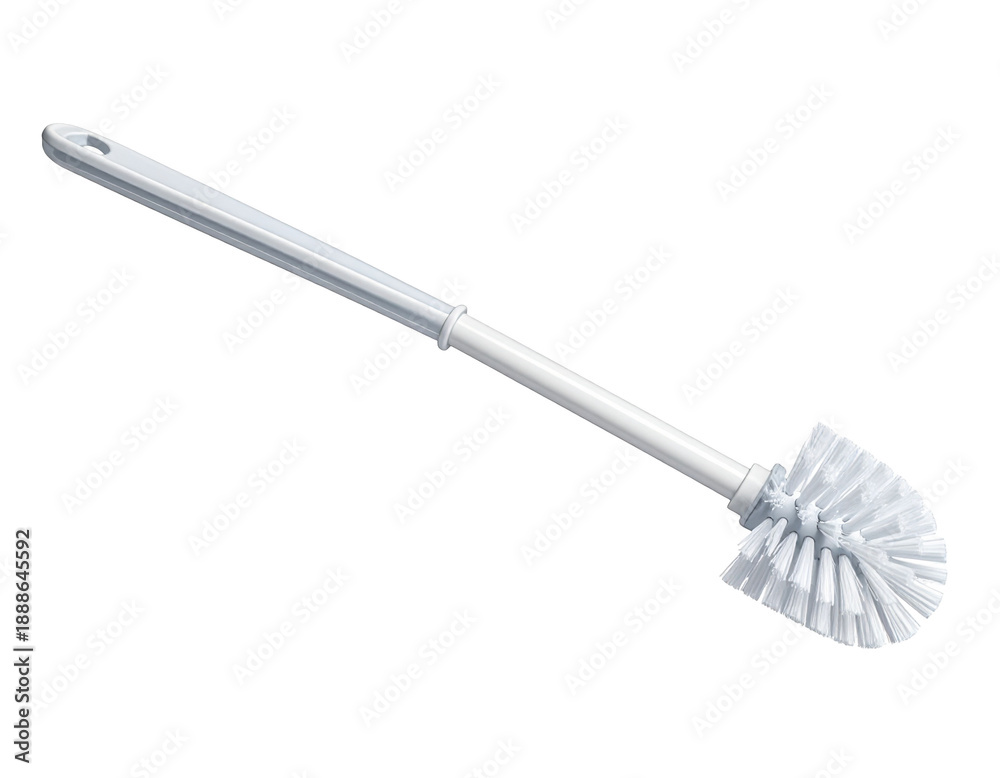 Naklejka premium A white toilet brush with a long handle rests on a dark background