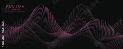 Smooth wavy lines, bright pink, small wave elements, black background, designed with soft yet elegant textured materials.eps 10