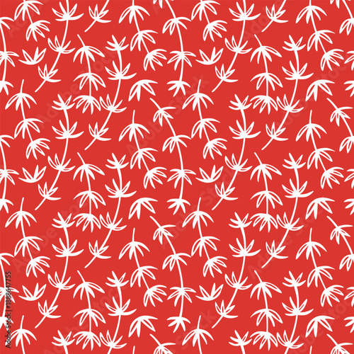Japanese Curl Leaf Branch Vector Seamless Pattern