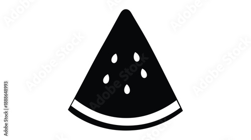 A simple black slice of watermelon with seeds graphic silhouette