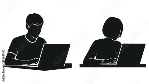 Two people working on laptops a striking black silhouette