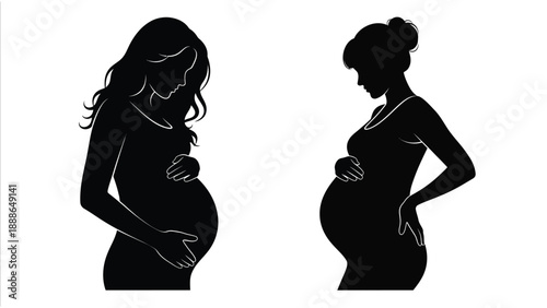 Two pregnant women depicted in a striking black silhouette