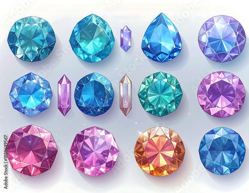 Colorful gems, various cuts and shades