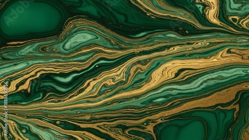 Abstract Green and Gold Liquid Marble Texture.