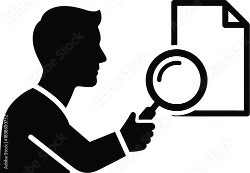 Man magnifying glass Silhouette of a man holding a magnifying glass over a document.