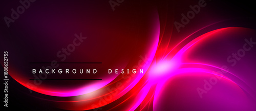Abstract background features vibrant red, pink hues. Dynamic curves create modern design, glowing effect. Text reads background design.
