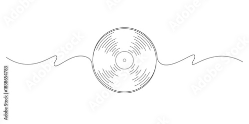 Vinyl record. Vinyl disk music. Vinyl disc in one continuous line.
