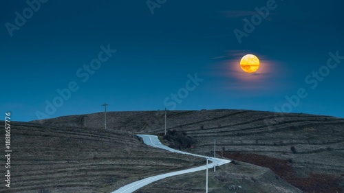 Photos Serene Moonrise Over Winding Rural Road