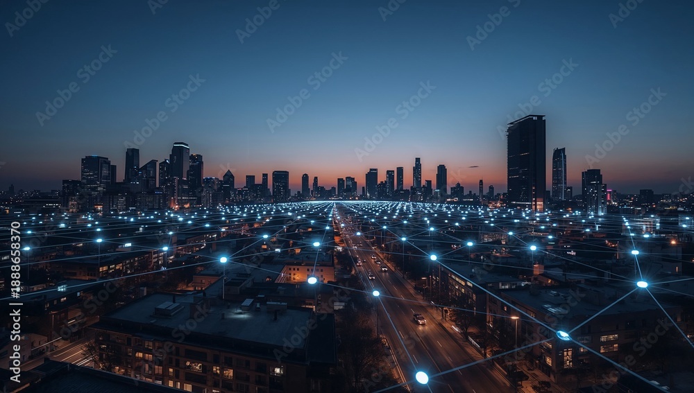 custom made wallpaper toronto digitalFuturistic Smart City IoT Integration Glowing Data Network Connecting Urban Infrastructure at Dusk