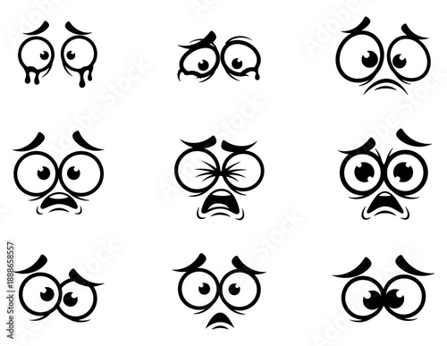 Various cartoon eyes expressing different emotions and reactions in a simple illustration style