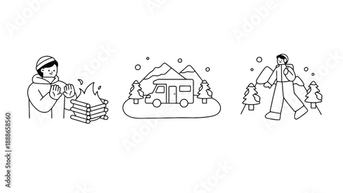 People enjoying winter activities in a snowy mountain landscape