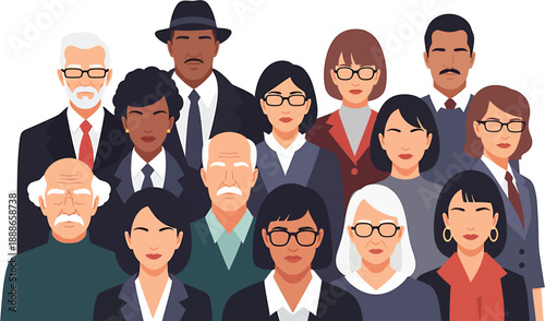 A vibrant, inclusive illustration depicting a diverse group of men and women from various ages and backgrounds, symbolizing community, unity, and collective strength