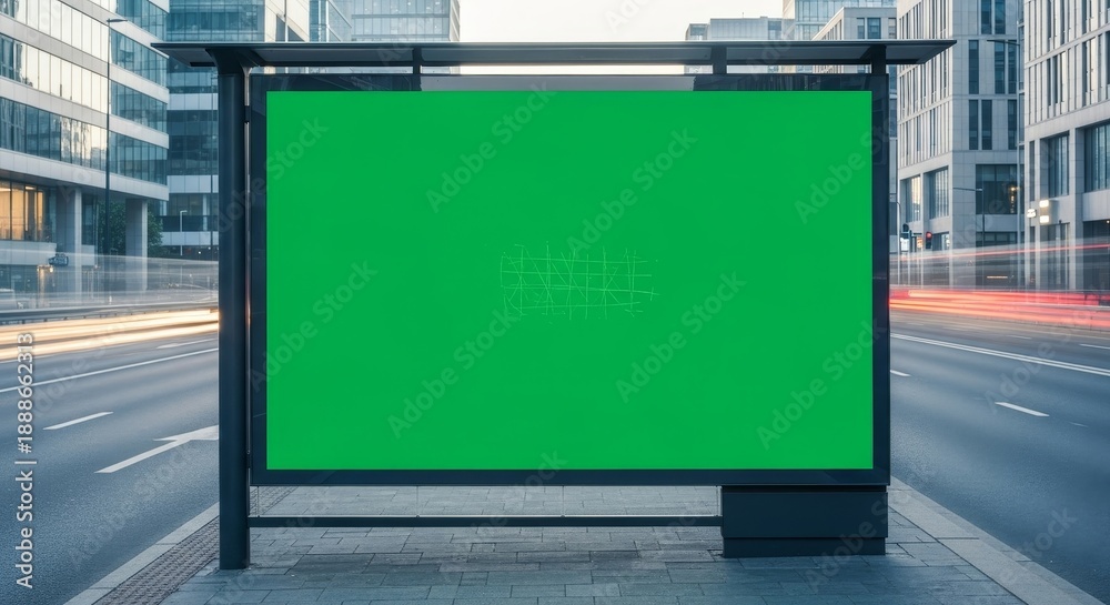 Obraz premium Blank Green Billboard on City Street.