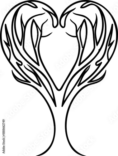 An inventive continuous line art illustration forms a beautiful heart shape from two symmetrical