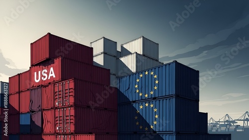 usa and eu trade, shipping containers, global economy, import export