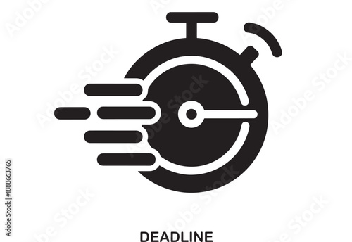Speedy black stopwatch icon with motion lines signifying urgency and approaching deadline for time management, projects, and tasks