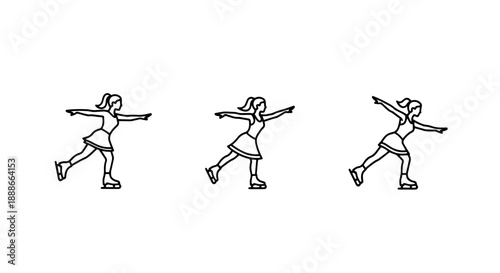 Graceful Female Ice Skater Outline Icons, Representing Winter Sports, Figure Skating, and Athletic Elegance.
