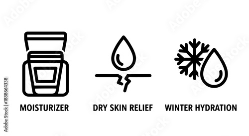Winter Skincare Solutions: Moisturizer, Dry Skin Relief, and Hydration Outline Icons