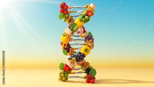 dna helix made of food, healthy eating concept