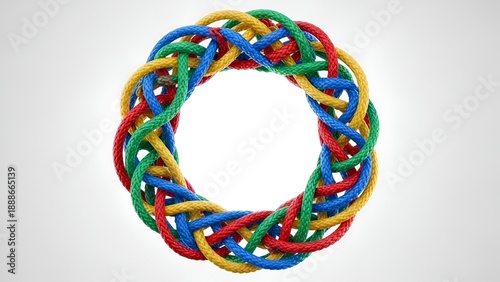 colorful rope circle, intertwined design on white background