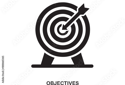 Black filled icon of a dartboard with an arrow hitting the center bullseye, representing goals, success, and focus in business or sports.