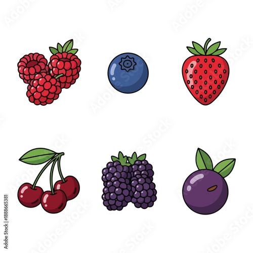 Fruit collection raspberries blueberry strawberry cherries blackberry and blueberry