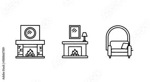 Cozy Home Interior Design Icons: Fireplaces with Mantels and an Inviting Armchair for a Warm and Comfortable Living Space