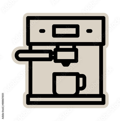 Professional espresso machine, barista coffee maker scrapbook sticker: hand drawn doodle of espresso brewer with portafilter for cafe, roastery, kitchen appliance, morning, brew, bar