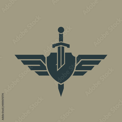 Sword Shield Wings Emblem Graphic Symbol.