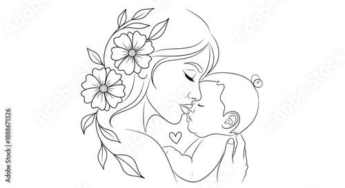Mother Embracing Baby with Flowers, Symbolizing Love, Family, Nurturing, New Life, Pregnancy, Maternity, Care, Gentle, Tender,