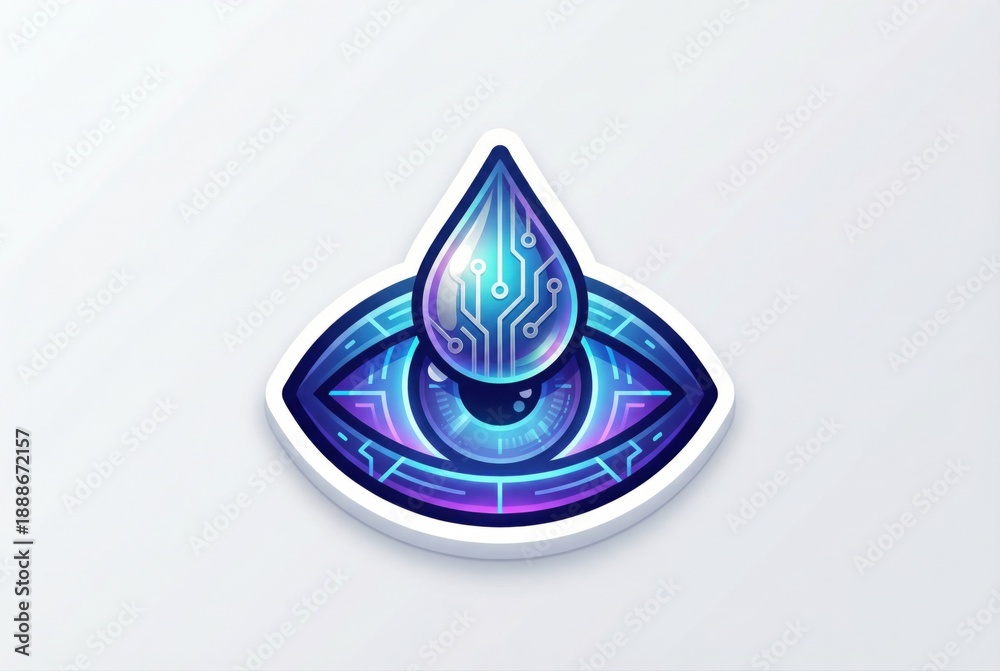Fototapeta premium Abstract eye design fused with digital technology reflecting the convergence of biotechnology and artificial intelligence in a futuristic composition represented by the blue gradient