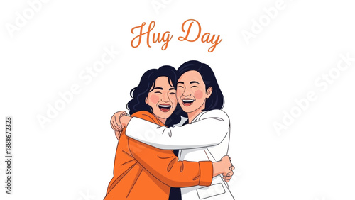 Happy Hug Day Two Women Friends Hugging Illustration