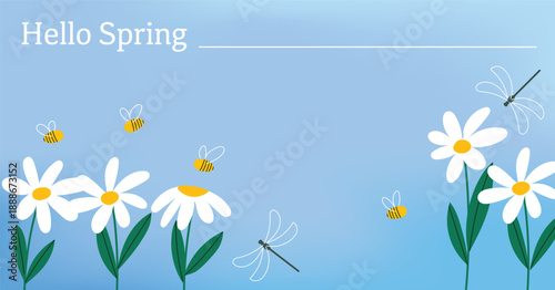 Hello spring flower background banner, greetings or poster