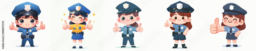 Fototapeta premium A Cute Police Girl Giving Thumbs Up Vector Illustration