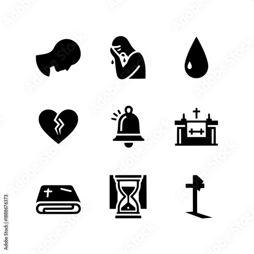 Black and White Good Friday Suffering Icon Set