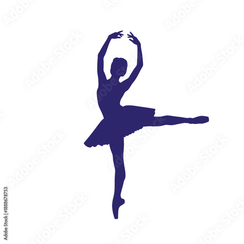 Silhouette of a ballerina dancing in a tutu on pointe shoes