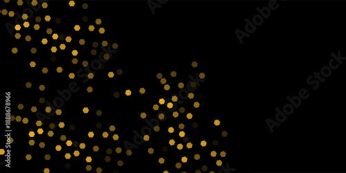 Abstract glowing golden hexagons for Technology or Science background. Cyber honeycomb mosaic template for science banner. Scientific research presentation backdrop. Vector Illustration art concept