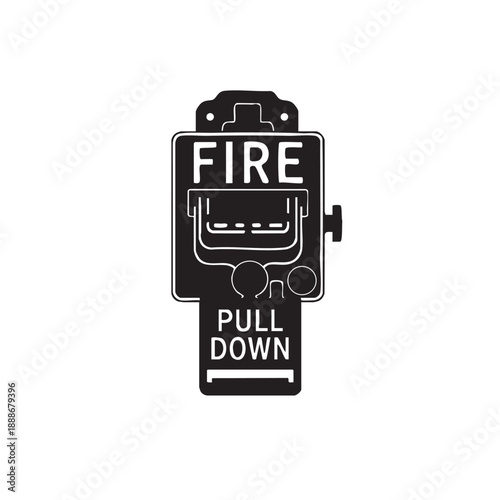 Fire alarm pull station vector illustration. classic emergency device for fire safety, featuring text fire and pull down, perfect for safety awareness or building security designs
