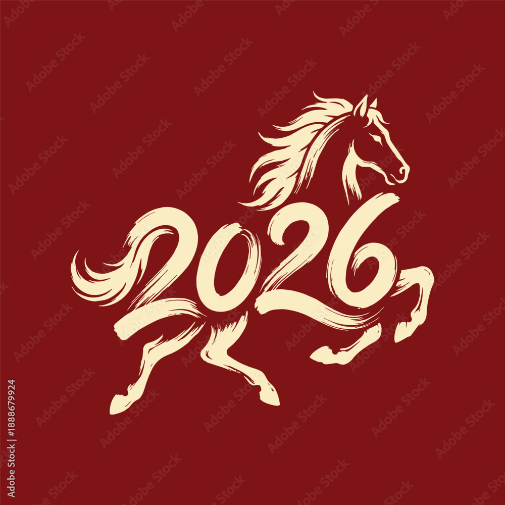 Fototapeta premium Minimal brush stroke horse illustration for Lunar New Year 2026