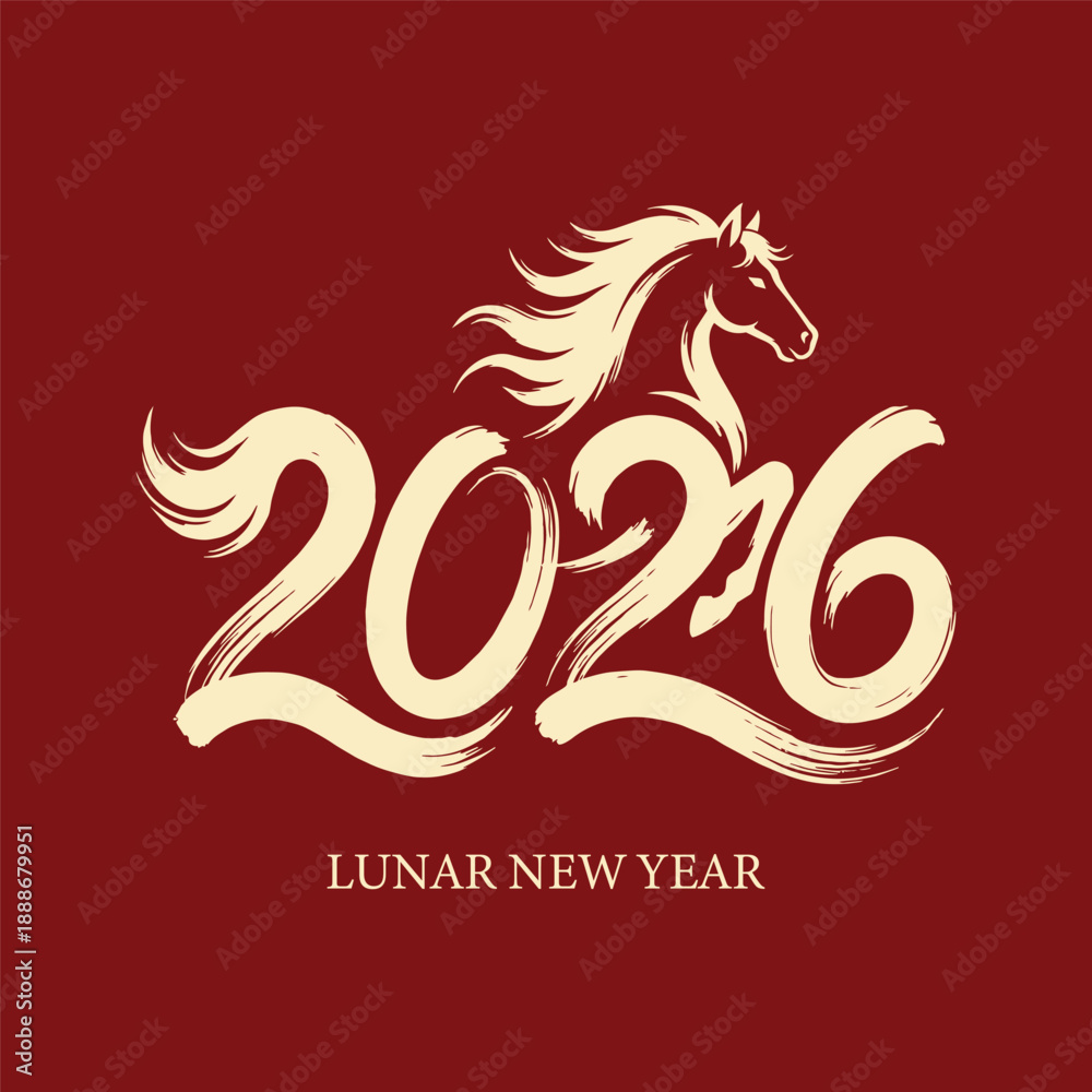 Fototapeta premium Festive Chinese New Year 2026 horse zodiac calligraphy design