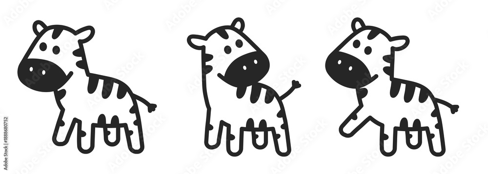 Obraz premium Zebra Hand Drawn Cartoon with Various Poses, Vector Line Art, Isolated Background