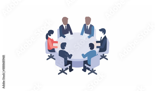 Isometric Boardroom Meeting Round Table Business Discussion Icon Vector Illustration