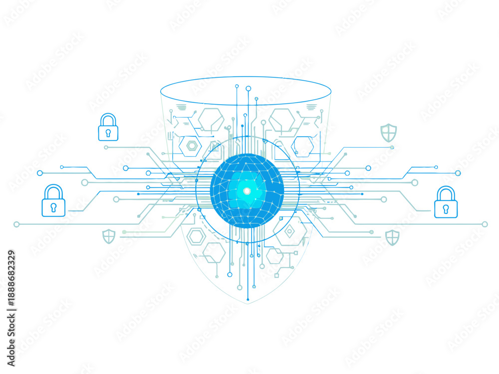 Obraz premium ImageFX Auto SVG illustration showing a futuristic digital lock system with a blue glowing orb and circuit board design