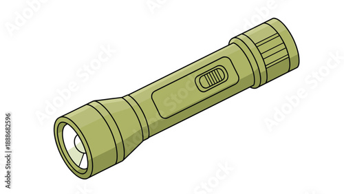 Portable olive green handheld flashlight with an ergonomic grip design intended for outdoor camping and emergency use.