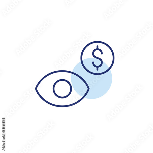 Eye and dollar. Vision cost, eye care payment, medical expense. Pixel perfect, editable stroke vector icon