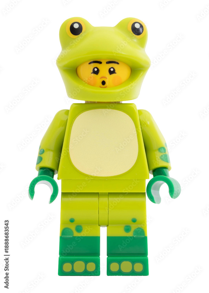 Fototapeta premium Dortmund - Deutschland - 24. Januar 2026 - Lego Minifigure im Kostüm eines Frosches