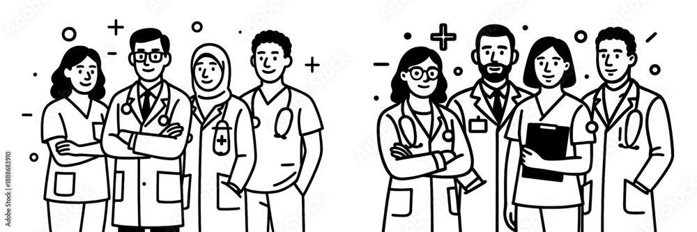 Fototapeta premium Diverse healthcare professionals standing together in collaboration