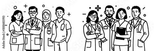 Diverse healthcare professionals standing together in collaboration