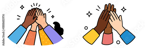 Hands connecting in celebration and teamwork illustration