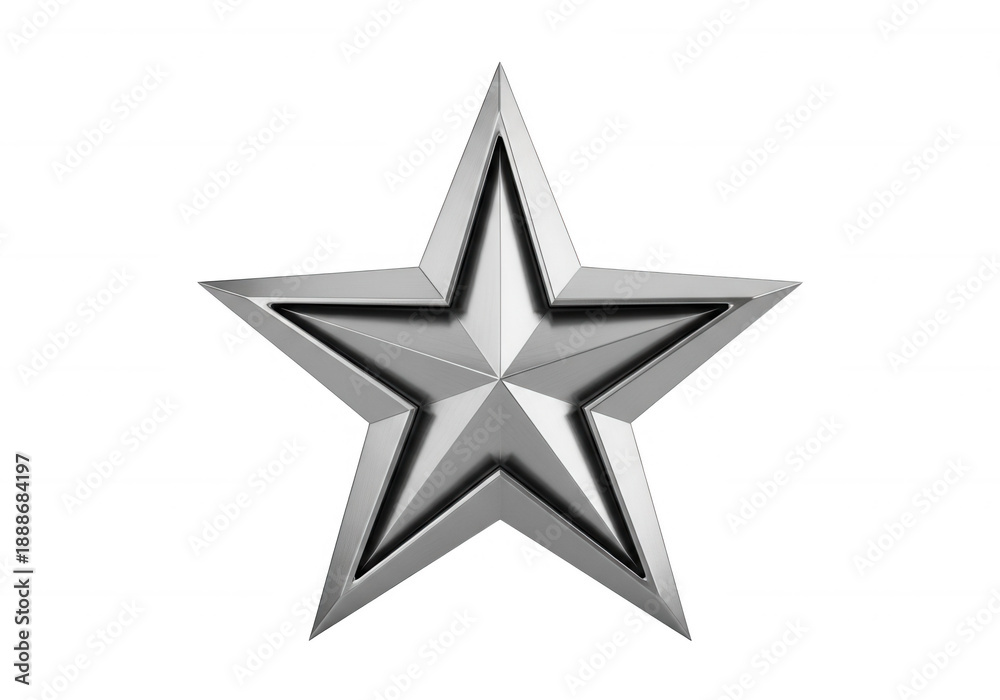 Fototapeta premium Silver star shiny metal five-pointed isolated on a transparent background